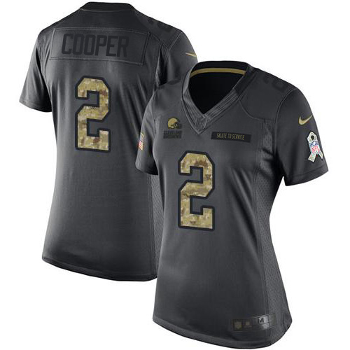Browns #2 Amari Cooper Black Women's Stitched Limited 2016 Salute To Service Jersey