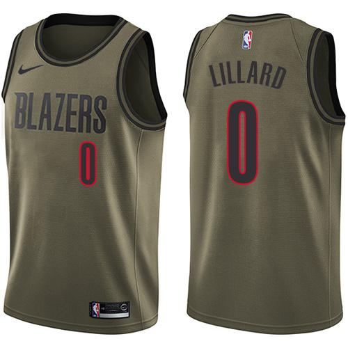 Portland Trail Blazers #0 Damian Lillard Green Salute to Service Youth Swingman Jersey Youth