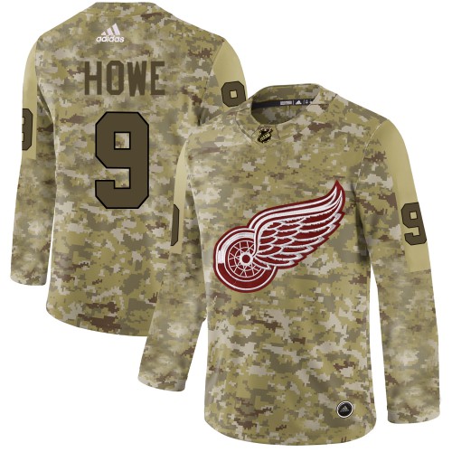 Adidas Detroit Red Wings #9 Gordie Howe Camo Authentic Stitched Jersey Men's