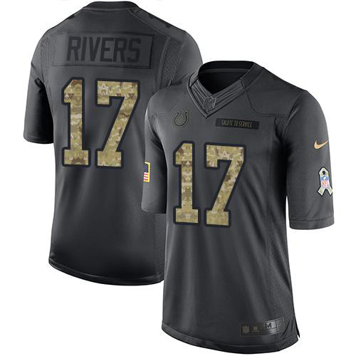 Indianapolis Colts #17 Philip Rivers Black Youth Stitched Limited 2016 Salute to Service Jersey Youth