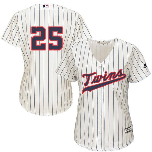 Minnesota Twins #25 Byron Buxton Cream Strip Alternate Women's Stitched Jersey Womens