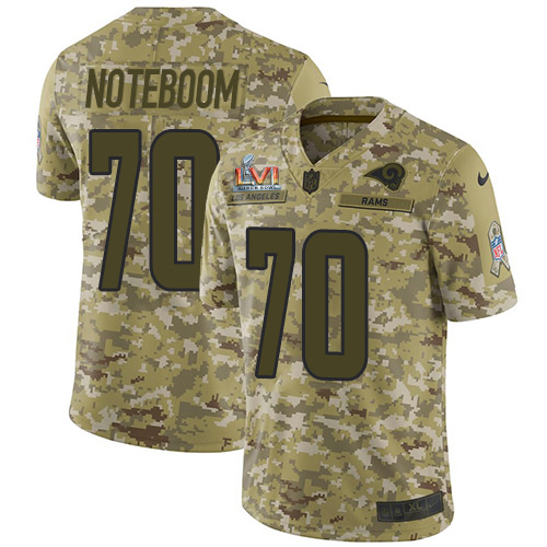 Los Angeles Rams #70 Joseph Noteboom Camo Super Bowl LVI Patch Youth Stitched Limited 2018 Salute To Service Jersey Youth