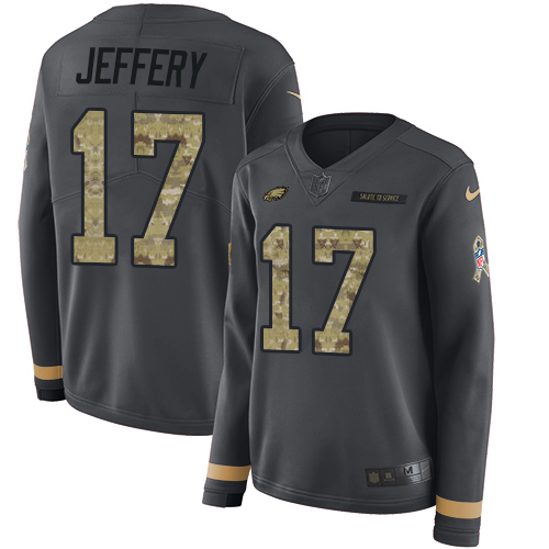 Philadelphia Eagles #17 Alshon Jeffery Anthracite Salute to Service Women's Stitched Limited Therma Long Sleeve Jersey Womens