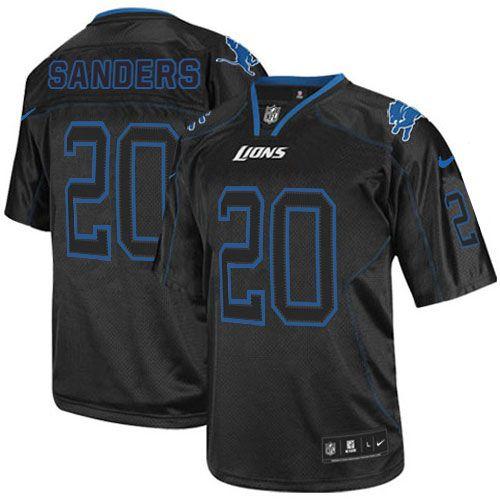 Lions #20 Barry Sanders Lights Out Black Men's Stitched Elite Jersey