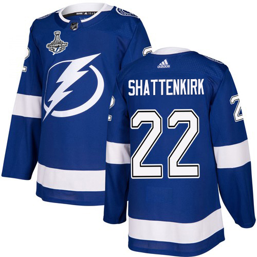 Adidas Tampa Bay Lightning #22 Kevin Shattenkirk Blue Home Authentic Youth 2020 Stanley Cup Champions Stitched Jersey Youth