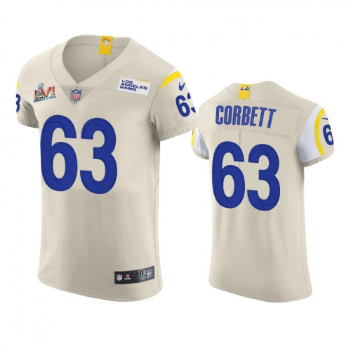 Los Angeles Los Angeles Rams #63 Austin Corbett Men's Super Bowl LVI Patch Vapor Elite Player Jersey - Bone Men's