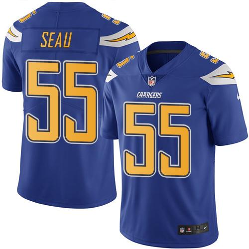 Los Angeles Chargers #55 Junior Seau Electric Blue Men's Stitched Limited Rush Jersey Men's