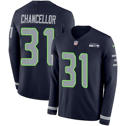 Seattle Seahawks #31 Kam Chancellor Steel Blue Team Color Men's Stitched Limited Therma Long Sleeve Jersey Men's