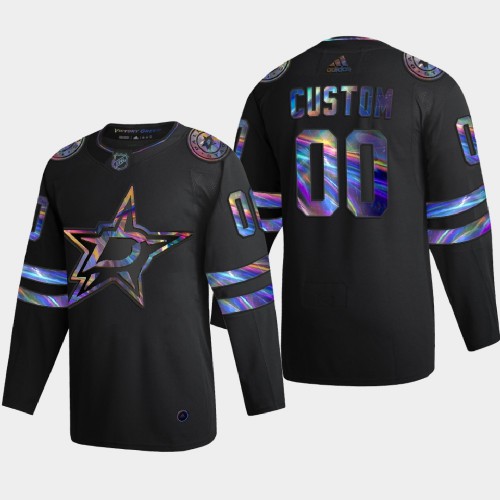 Dallas Stars Custom Men's Iridescent Holographic Collection Jersey - Black