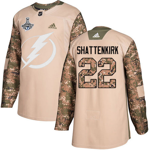 Adidas Tampa Bay Lightning #22 Kevin Shattenkirk Camo Authentic 2017 Veterans Day 2020 Stanley Cup Champions Stitched Jersey Men's