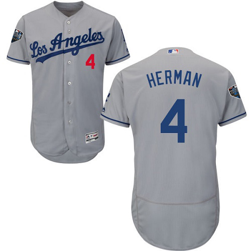 Los Angeles Dodgers #4 Babe Herman Grey Flexbase Authentic Collection 2018 World Series Stitched Jersey Men's