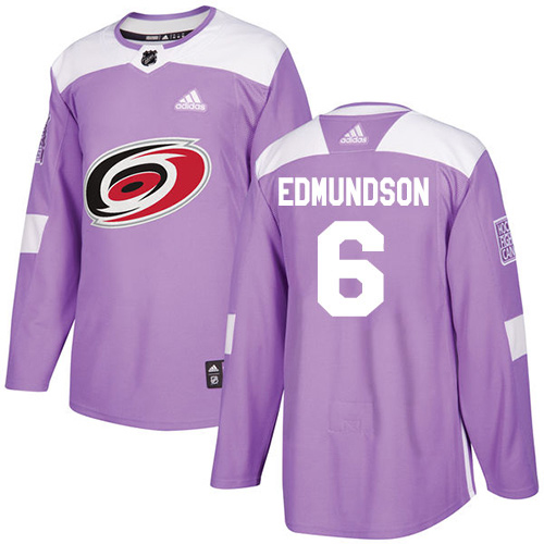 Adidas Carolina Hurricanes #6 Joel Edmundson Purple Authentic Fights Cancer Stitched Jersey Men's