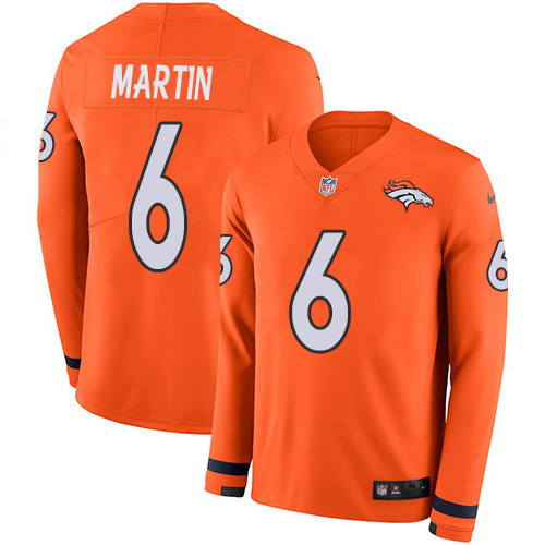 Denver Broncos #6 Sam Martin Orange Team Color Men's Stitched Limited Therma Long Sleeve Jersey Men's