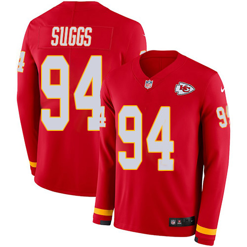 Kansas City Chiefs #94 Terrell Suggs Red Team Color Men's Stitched Limited Therma Long Sleeve Jersey Men's