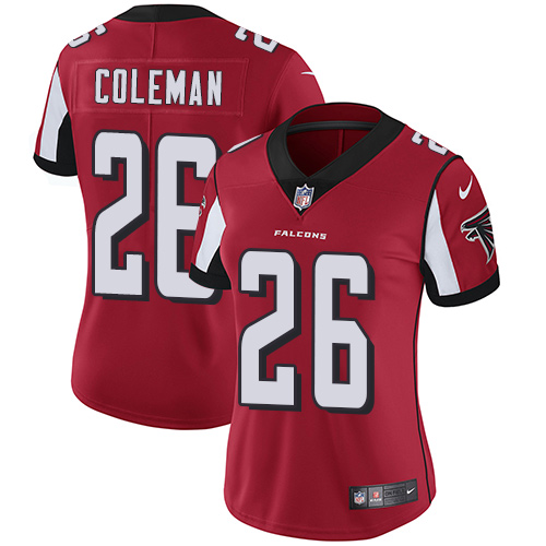 Atlanta Falcons #26 Tevin Coleman Red Team Color Women's Stitched Vapor Untouchable Limited Jersey Womens