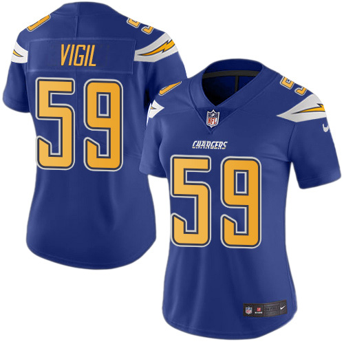Los Angeles Chargers #59 Nick Vigil Electric Blue Women's Stitched Limited Rush Jersey Womens