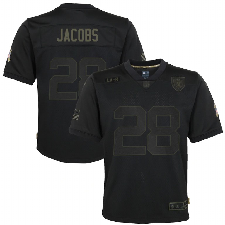 Las Vegas Raiders #28 Josh Jacobs Youth 2020 Salute To Service Game Jersey Black