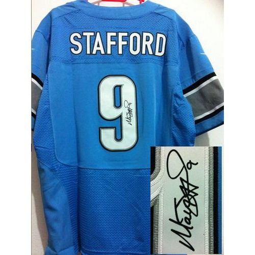Detroit Lions #9 Matthew Stafford Blue Team Color Men's Stitched Elite Autographed Jersey Men's