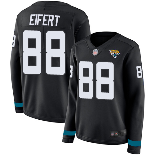 Jacksonville Jaguars #88 Tyler Eifert Black Team Color Women's Stitched Limited Therma Long Sleeve Jersey Womens