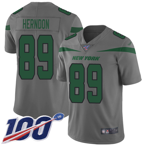 New York Jets #89 Chris Herndon Gray Men's Stitched Limited Inverted Legend 100th Season Jersey Men's