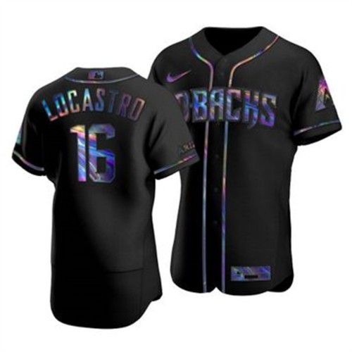 Arizona Arizona Diamondbacks #16 Tim Locastro Men's Iridescent Holographic Collection Jersey - Black Men's