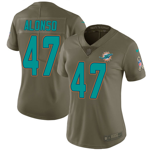 Miami Dolphins #47 Kiko Alonso Olive Women's Stitched Limited 2017 Salute to Service Jersey Womens
