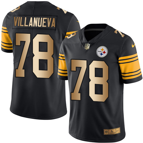 Pittsburgh Steelers #78 Alejandro Villanueva Black Men's Stitched Limited Gold Rush Jersey Men's