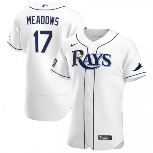 Tampa Bay Tampa Bay Rays #17 Austin Meadows Men's White Home 2020 World Series Bound Authentic Player Jersey Men's