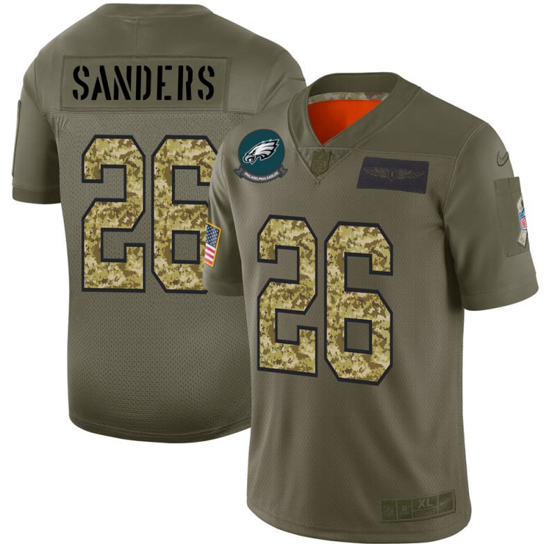 Philadelphia Eagles #26 Miles Sanders Men's 2019 Olive Camo Salute To Service Limited Jersey