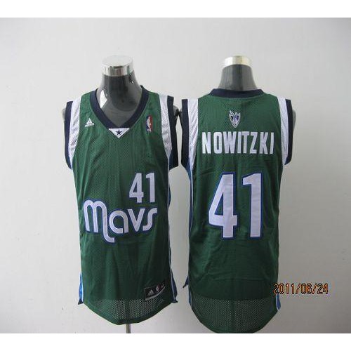 Dallas Mavericks #41 Dirk Nowitzki Revolution 30 Green Stitched Jersey Mens