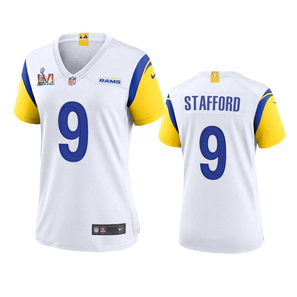 Los Angeles Rams #9 Matthew Stafford Women's Super Bowl LVI Patch Alternate Game Jersey - White