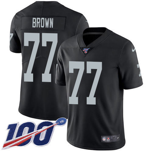 Las Vegas Raiders #77 Trent Brown Black Team Color Youth Stitched 100th Season Vapor Untouchable Limited Jersey Youth