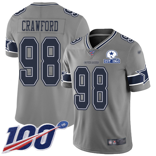 Dallas Cowboys #98 Tyrone Crawford Gray Men's Stitched With Established In 1960 Patch Limited Inverted Legend 100th Season Jersey Men's