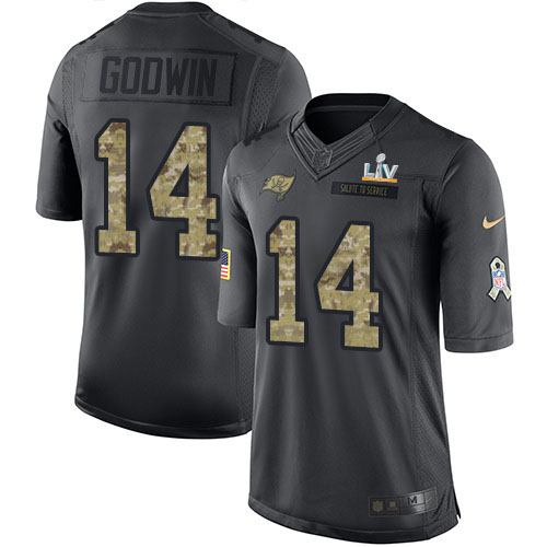 Buccaneers #14 Chris Godwin Black Youth Super Bowl LV Bound Stitched Limited 2016 Salute To Service Jersey