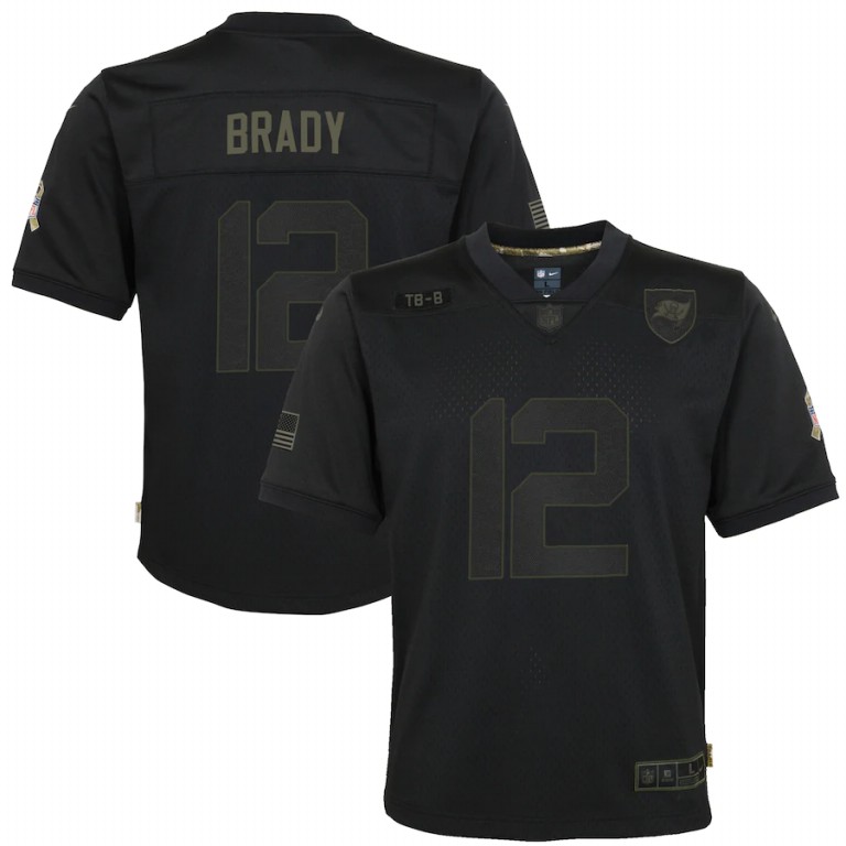Tampa Bay Buccaneers #12 Tom Brady Youth 2020 Salute To Service Game Jersey Black