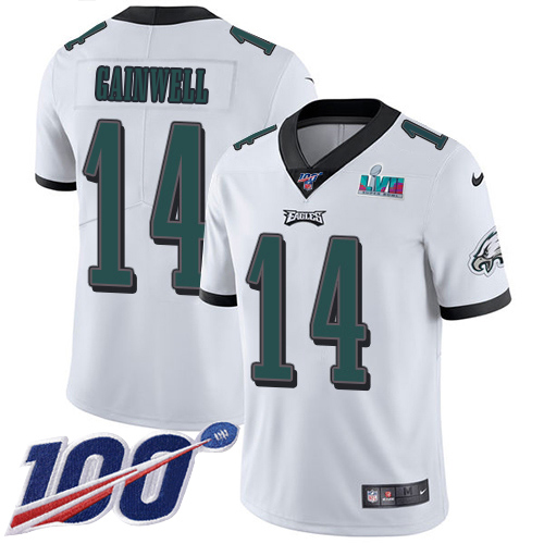 Eagles #14 Kenneth Gainwell White Super Bowl LVII Patch Men's Stitched 100th Season Vapor Untouchable Limited Jersey