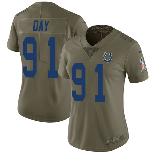 Indianapolis Colts #91 Sheldon Day Olive Women's Stitched Limited 2017 Salute To Service Jersey Womens