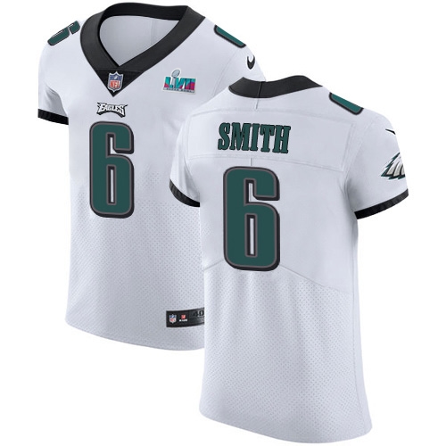 Eagles #6 DeVonta Smith White Super Bowl LVII Patch Men's Stitched New Elite Jersey