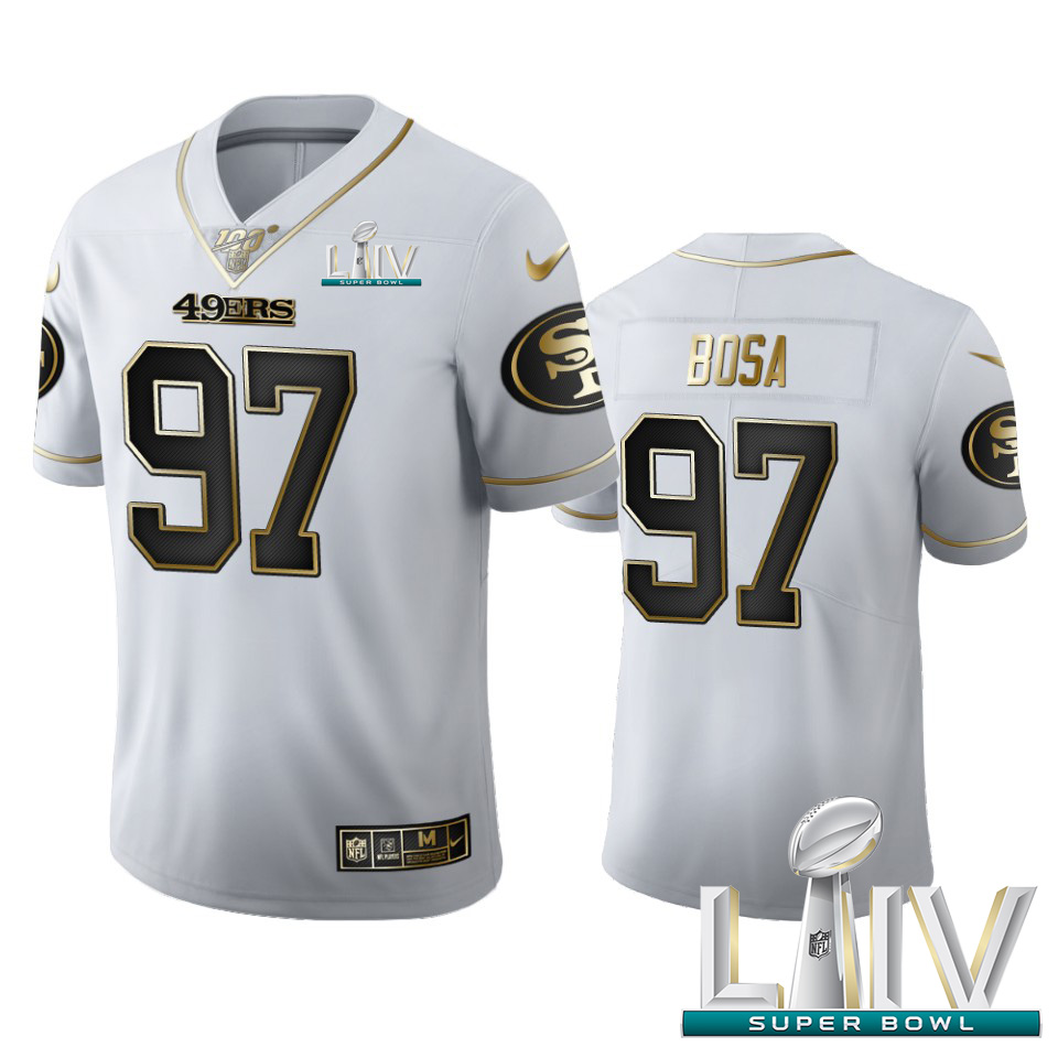 San Francisco 49ers #97 Nick Bosa Men's White Golden Super Bowl LIV 2020 Edition Vapor Limited 100 Jersey