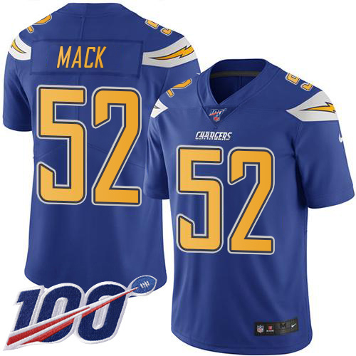 Chargers #52 Khalil Mack Electric Blue Men's Stitched Limited Rush 100th Season Jersey
