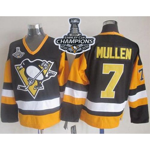 Pittsburgh Penguins #7 Joe Mullen Black CCM Throwback 2017 Stanley Cup Finals Champions Stitched Jersey Men's