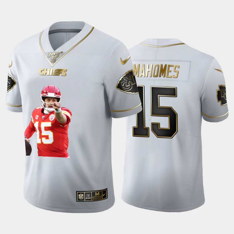 Kansas City Chiefs #15 Patrick Mahomes Team Hero 2 Vapor Limited 100 Jersey White Golden
