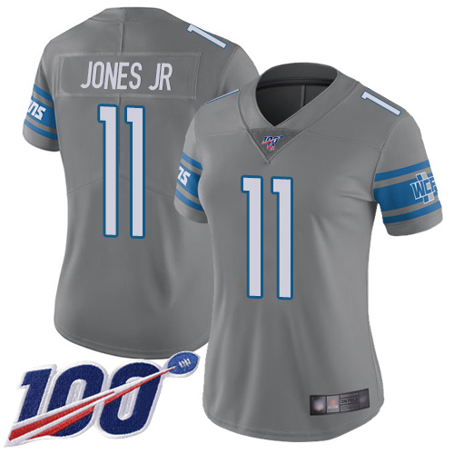 Detroit Lions #11 Marvin Jones Jr Gray Women's Stitched Limited Rush 100th Season Jersey Womens