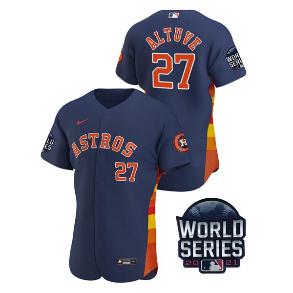 Houston Astros #27 Jose Altuve Men's 150th Anniversary 2021 World Series Authentic Jersey - Navy