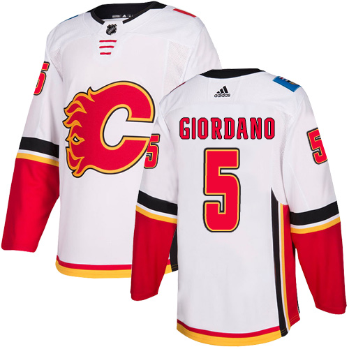 Adidas Calgary Flames #5 Mark Giordano White Road Authentic Stitched Jersey Men's