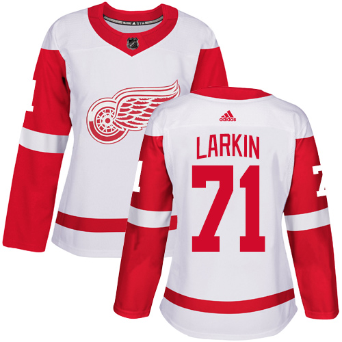 Adidas Detroit Red Wings #71 Dylan Larkin White Road Authentic Women's Stitched Jersey Womens
