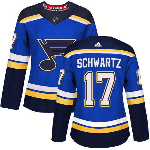 Adidas St. Louis Blues #17 Jaden Schwartz Blue Home Authentic Women's Stitched Jersey Womens