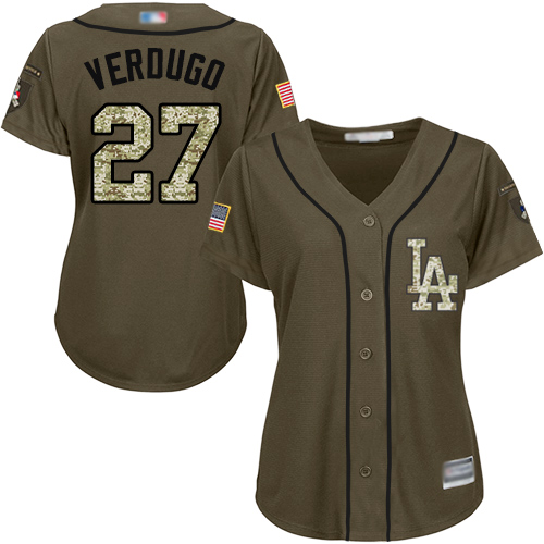 Los Angeles Dodgers #27 Alex Verdugo Green Salute to Service Women's Stitched Jersey Womens