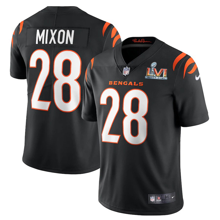 Cincinnati Bengals #28 Joe Mixon Black Super Bowl LVI Patch Men's Vapor Limited Jersey