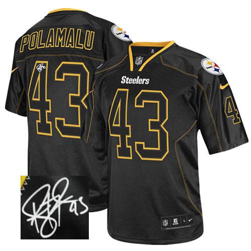Steelers #43 Troy Polamalu Lights Out Black Men's Stitched Elite Autographed Jersey